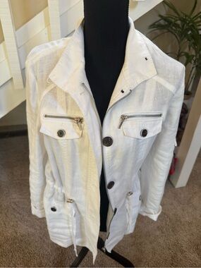 INC International Concepts White Utility Jacket with Zip Pockets